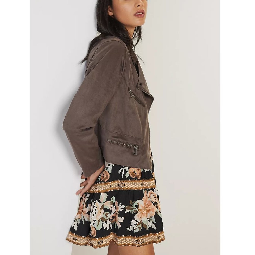Anthropologie Hutch Vegan Faux Suede Moto Jacket Brown Gray - XL - Picture 3 of 12